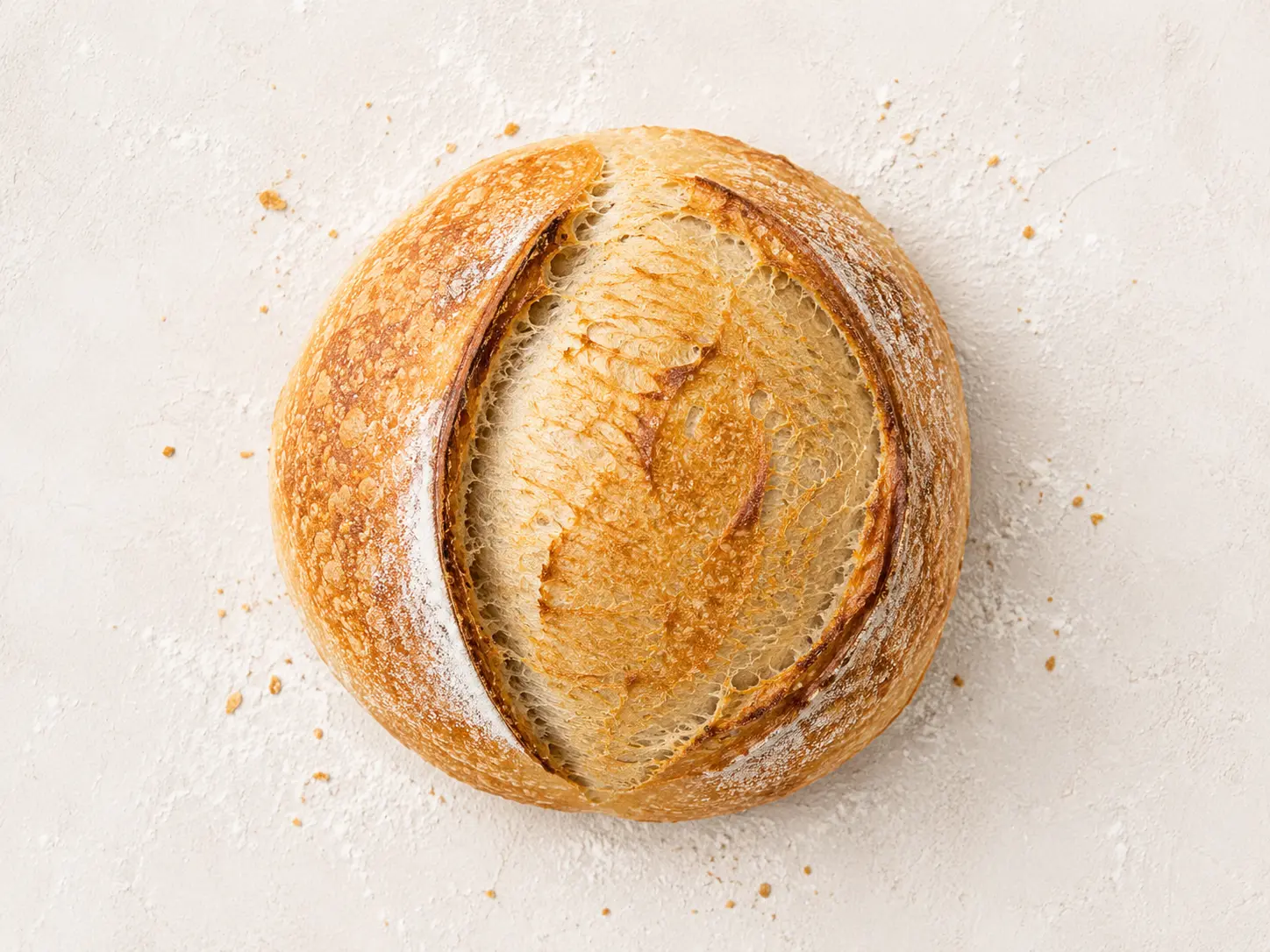 Classic Sourdough loaf, viewed from above
