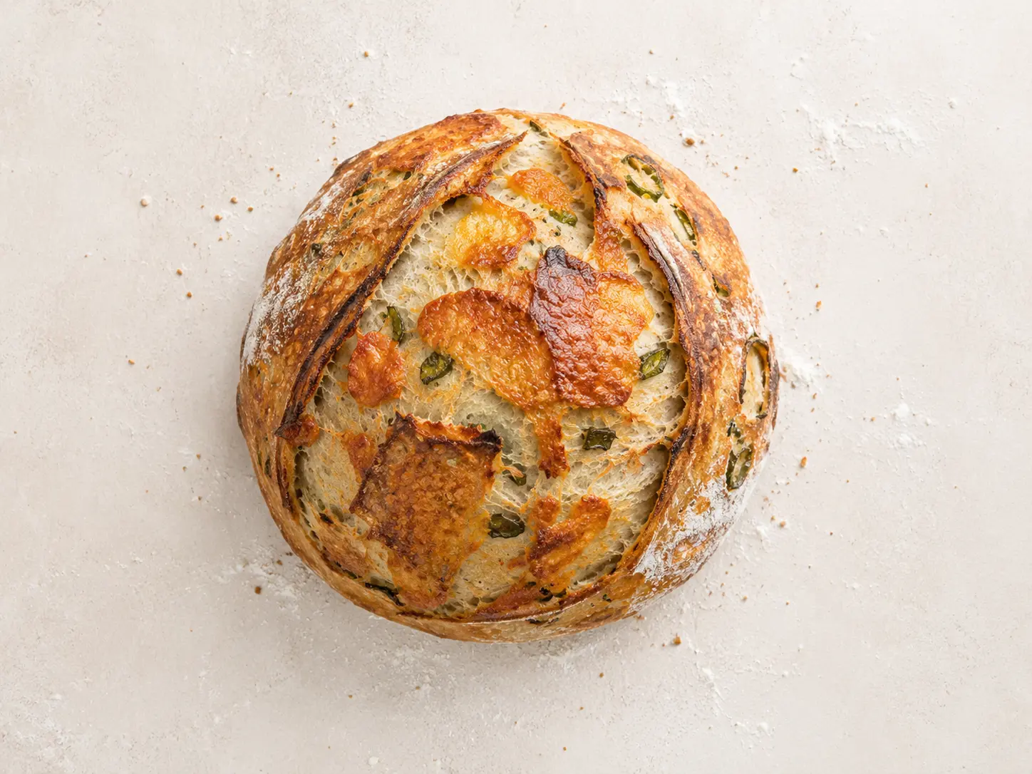 Jalapeño Cheddar loaf, viewed from above