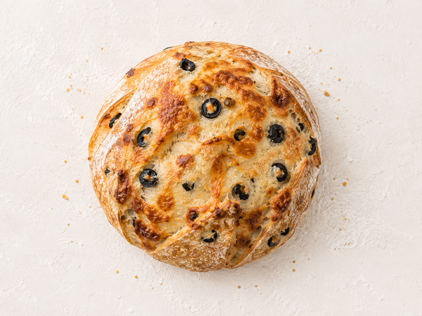 Olive & Mozzarella loaf, viewed from above